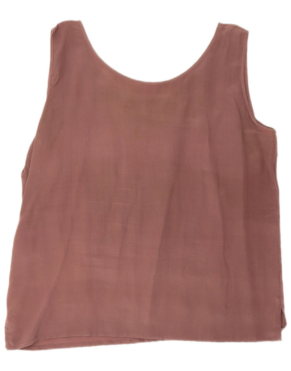 Vintage Womens Sleeveless Blouse Top UK 18 XL Brown Silk