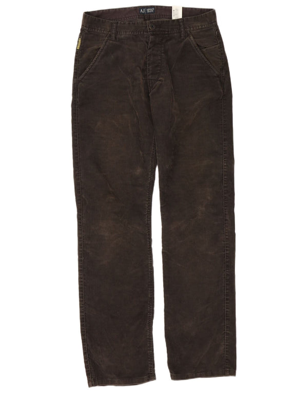 Armani Mens Straight Corduroy Trousers W32 L34 Brown Polyester