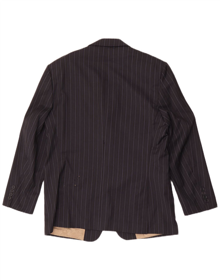Marks & Spencer Mens 3 Button Blazer Jacket UK 40 Medium Navy Blue Striped