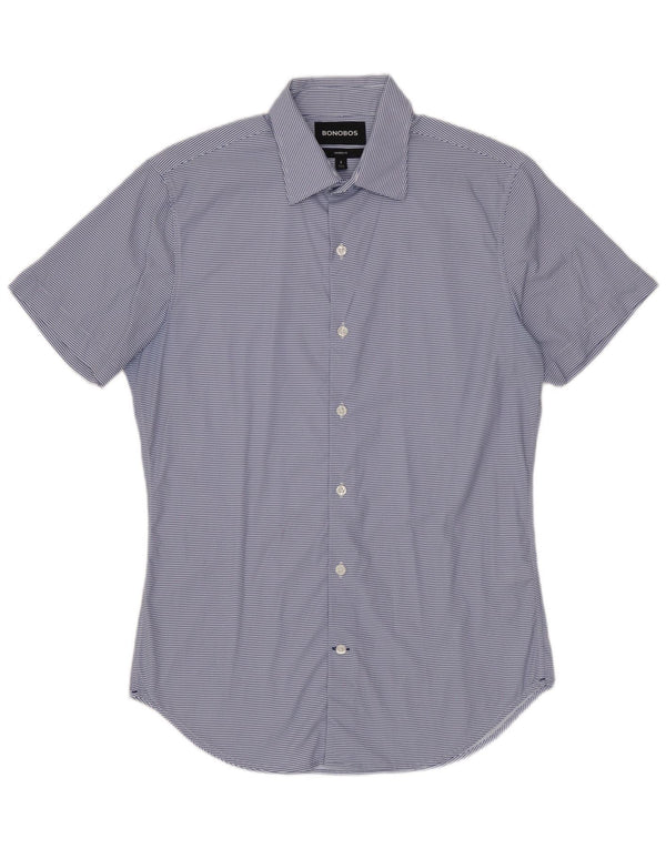 BONOBOS Mens Tailored Fit Short Sleeve Shirt Small Blue Pinstripe Nylon