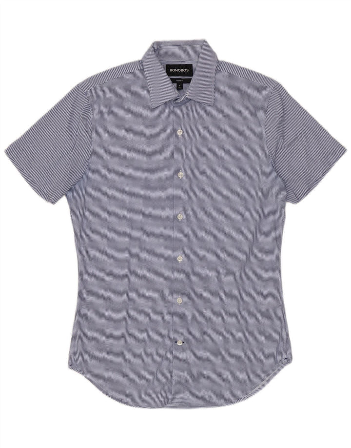 BONOBOS Mens Tailored Fit Short Sleeve Shirt Small Blue Pinstripe Nylon