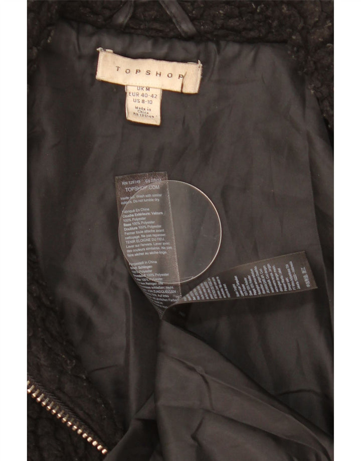 Topshop Womens Oversized Fleece Jacket UK 14 Medium Black Polyester
