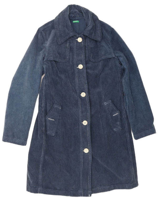 Benetton Womens Corduroy Coat IT 44 Medium Navy Blue Cotton