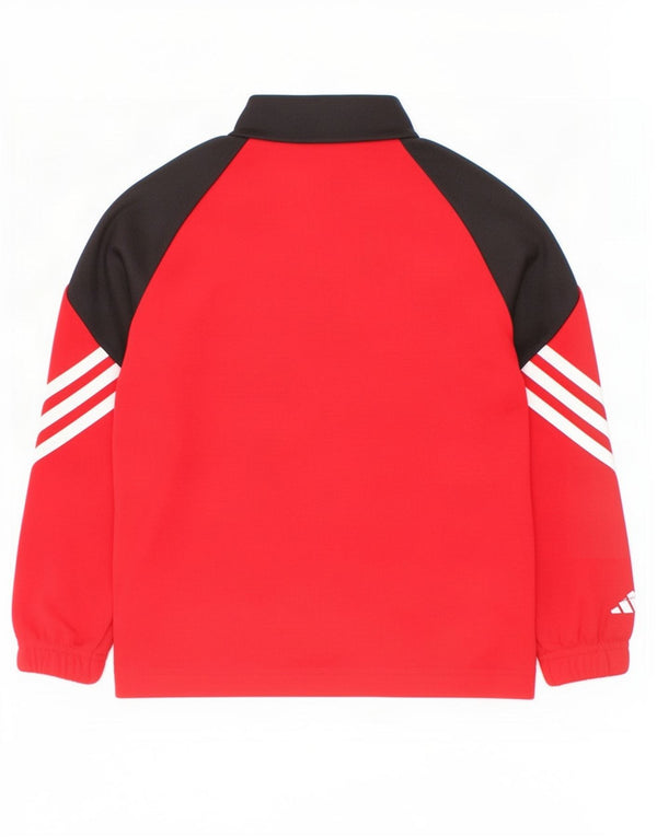 Adidas Boys Zip Neck Pullover Tracksuit Top 5-6 Years XS Red Colourblock
