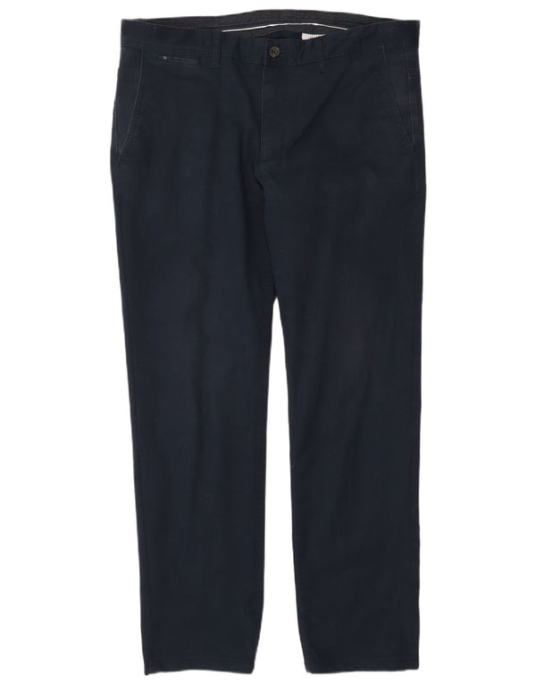 Zara Mens Straight Chino Trousers EU 44 Large W34 L28 Navy Blue Cotton