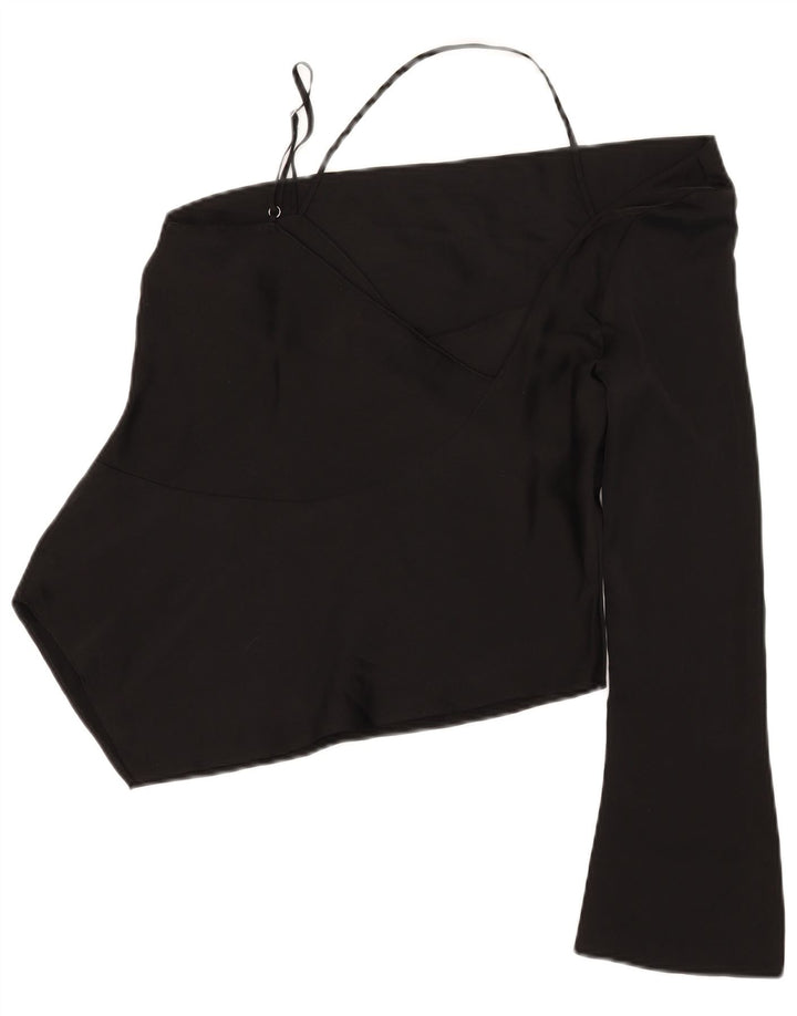 Topshop Womens Asymmetric One Shoulder Top UK 12 Medium Black Polyester