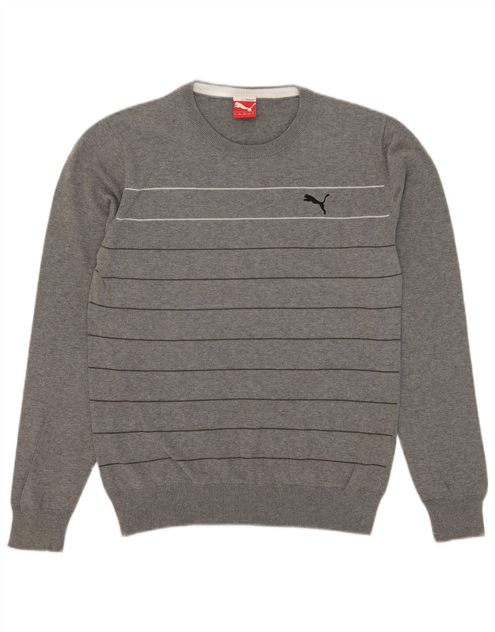 Puma Mens Crew Neck Jumper Sweater Medium Grey Striped