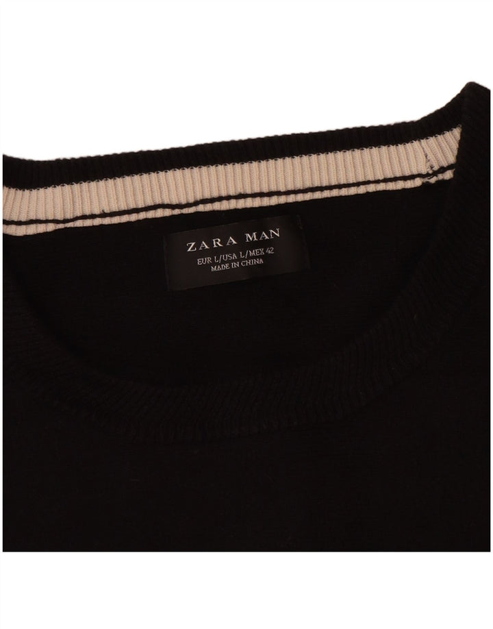 Zara Mens Top 3/4 Sleeve Large Black Striped