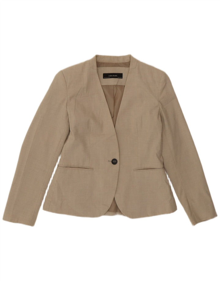 Zara Womens 1 Button Blazer Jacket EU 38 Small Beige Houndstooth