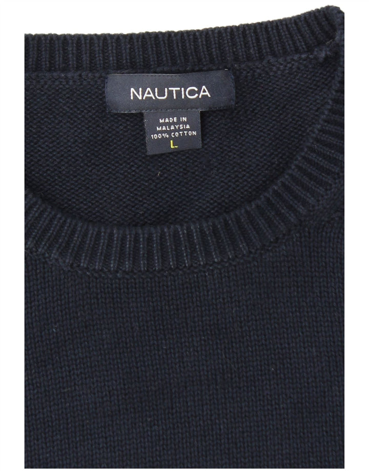 NAUTICA Mens Crew Neck Jumper Sweater Large Navy Blue Cotton