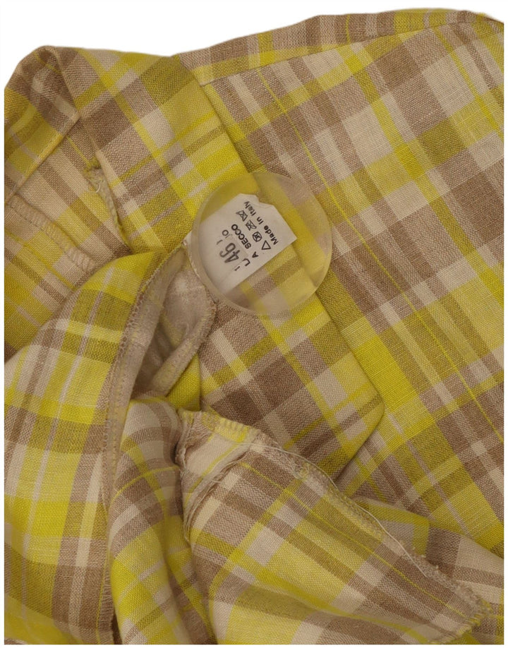 VINTAGE Womens 2 Button Blazer Jacket IT 46 Large Yellow Check Linen