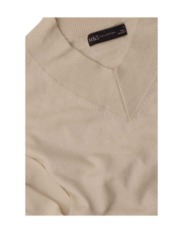 Marks & Spencer Womens V-Neck Jumper Sweater UK 14 Medium Off White