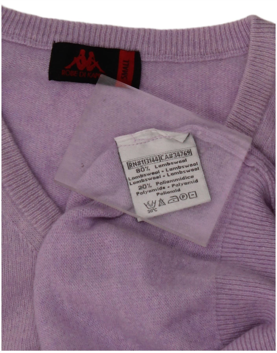 KAPPA Mens V-Neck Jumper Sweater Small Purple Lambswool