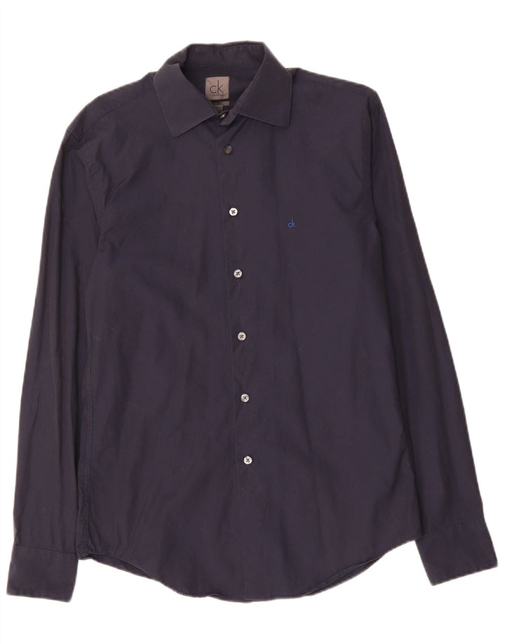 CALVIN KLEIN Mens Slim Fit Shirt Small Navy Blue Cotton