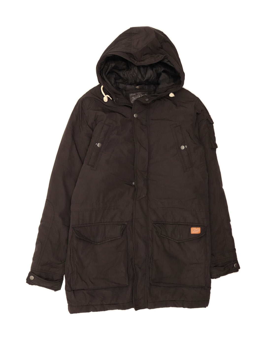 JACK & JONES Mens Hooded Parka Jacket UK 36 Small Black Polyester Vintage Jack & Jones and Second-Hand Jack & Jones from Messina Hembry 