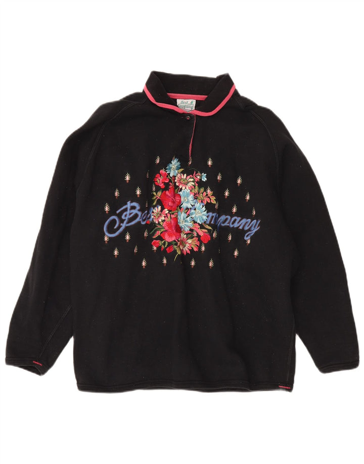 BEST COMPANY Womens Oversized Graphic Sweatshirt Jumper UK 16 Large Black