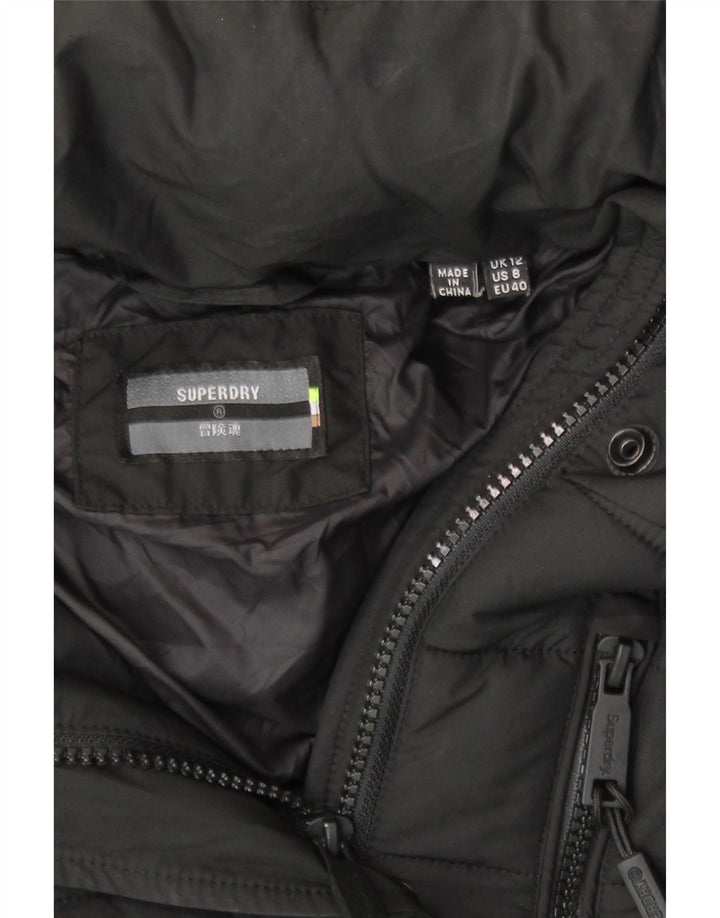Superdry Womens Hooded Padded Jacket UK 12 Medium Black Polyester