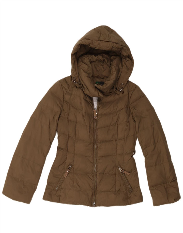 Benetton Womens Hooded Padded Jacket UK 2 2XS Khaki