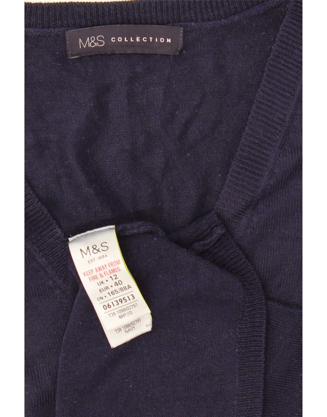 Marks & Spencer Womens V-Neck Jumper Sweater UK 12 Medium Navy Blue