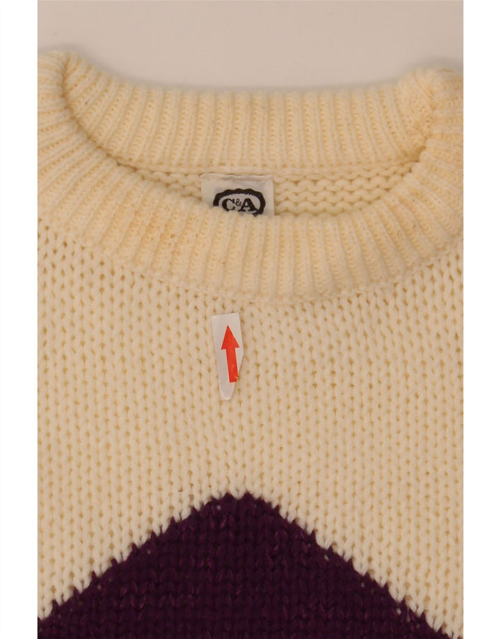 C&A Womens Crew Neck Jumper Sweater EU 40 Medium Off White Argyle/Diamond