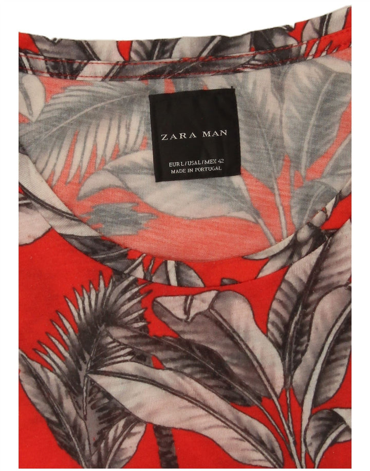 Zara Mens T-Shirt Top Large Red Floral