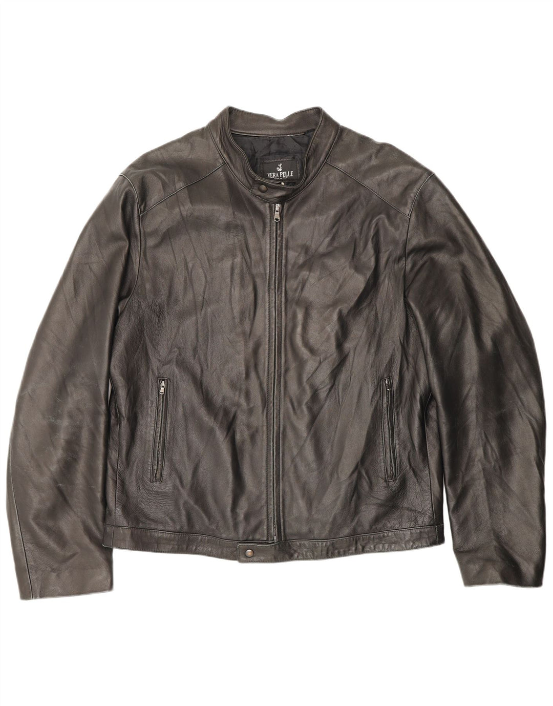 Vintage Womens Zip Leather Jacket IT 54 2XL Brown Leather