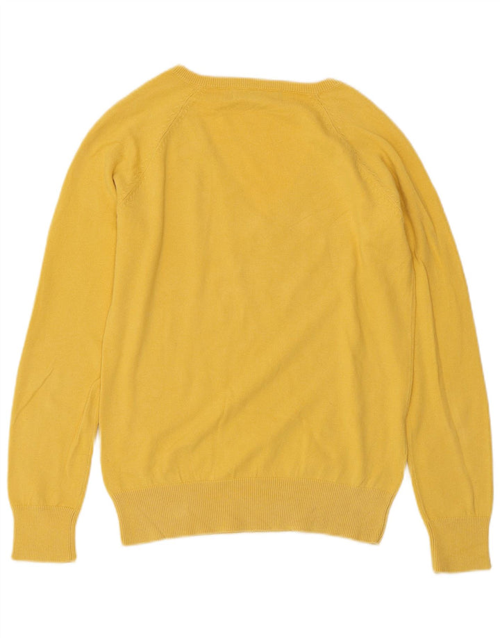 ZARA Womens V-Neck Jumper Sweater UK 14 Large Yellow Cotton