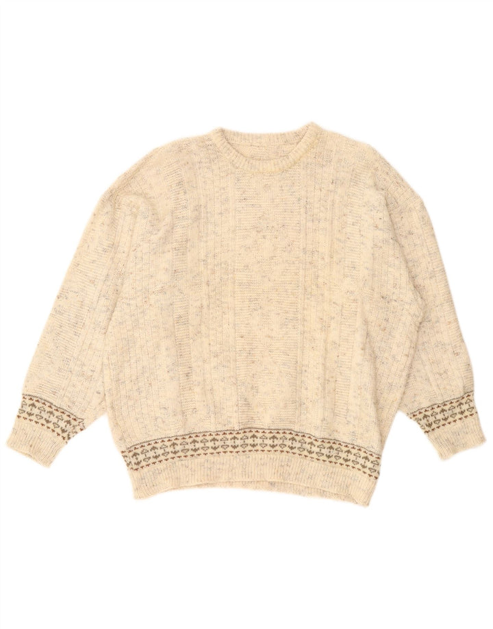 Vintage Womens Crew Neck Jumper Sweater UK 20 2XL Beige Flecked