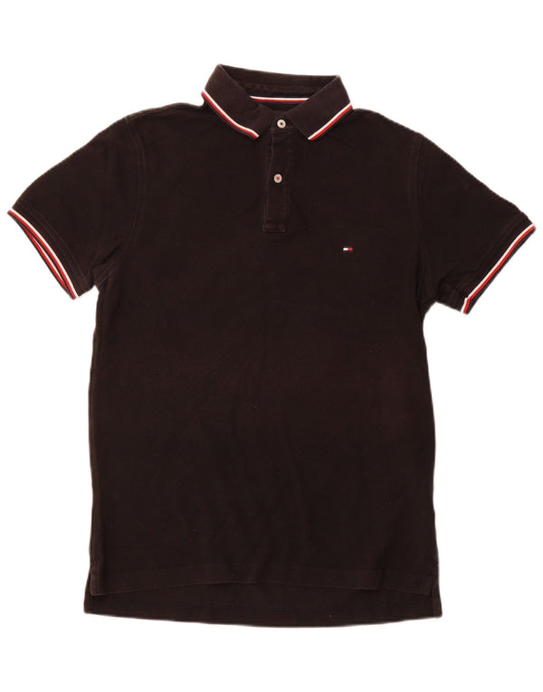 TOMMY HILFIGER Mens Slim Fit Polo Shirt Medium Black Cotton