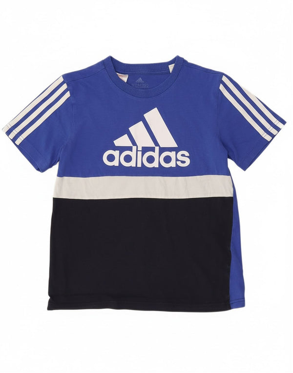 Adidas Boys Graphic T-Shirt Top 11-12 Years Blue Colourblock Cotton