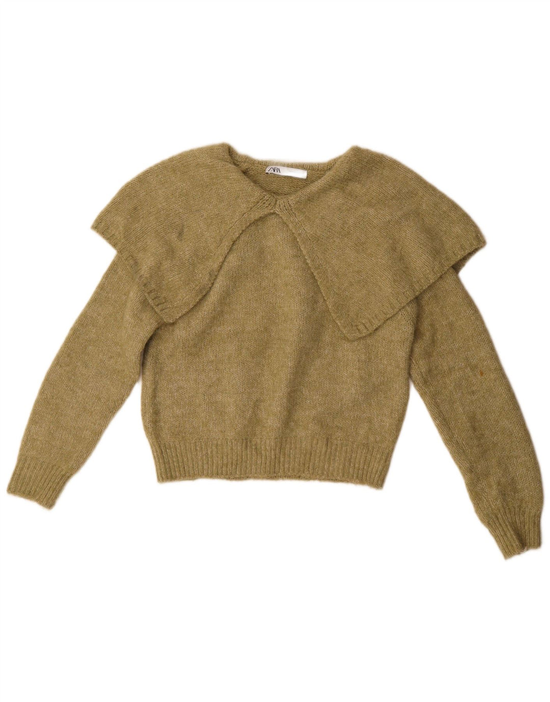 Zara Womens Oversized Polo Neck Jumper Sweater UK 14 Medium Khaki Polyester