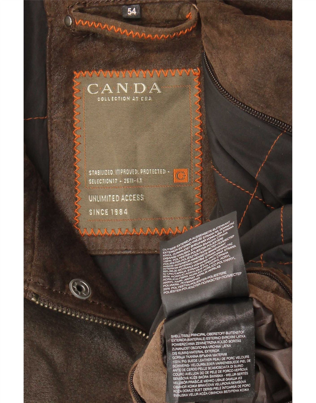 Canda Mens Leather Jacket EU 54 2XL Brown Leather