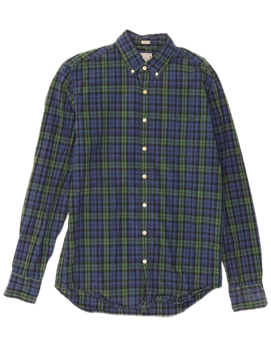 J. Crew Mens Tall Tailored Fit Shirt Medium Navy Blue Check Cotton