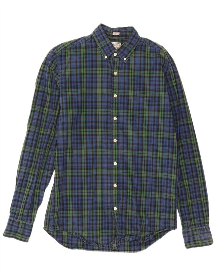 J. Crew Mens Tall Tailored Fit Shirt Medium Navy Blue Check Cotton