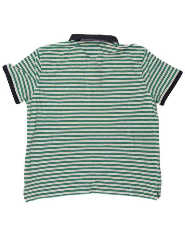 CREW CLOTHING Mens Polo Shirt 2XL Green Striped Cotton