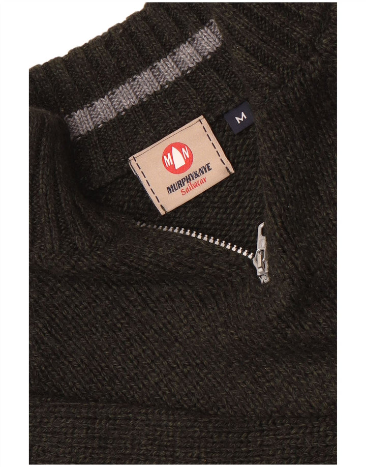Murphy & Nye Mens Zip Neck Jumper Sweater Medium Green Striped