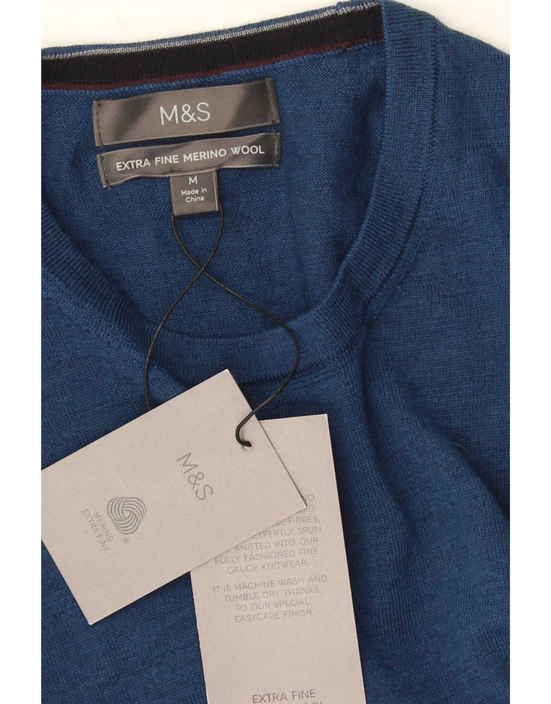 Marks & Spencer Mens Crew Neck Jumper Sweater Medium Blue Merino Wool