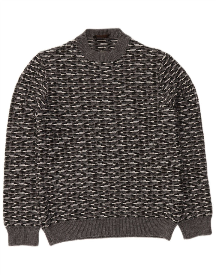 RELIVE   Mens Crew Neck Jumper Sweater IT 46 Small Grey Striped Wool