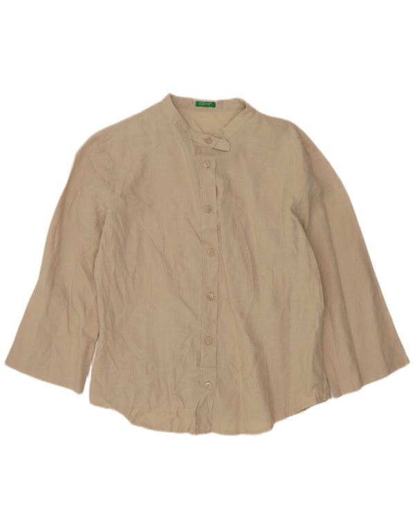 Benetton Womens 3/4 Sleeve Shirt Blouse UK 16 Large Beige Ramie