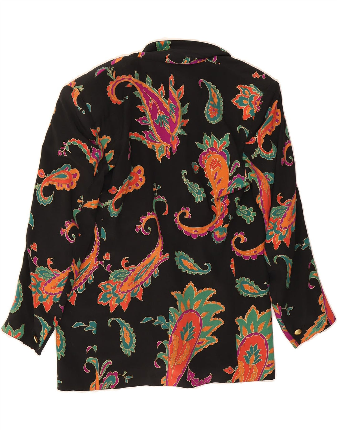 GENNY Womens 1 Button Blazer Jacket UK 14 Large Black Paisley Silk Vintage Genny and Second-Hand Genny from Messina Hembry 