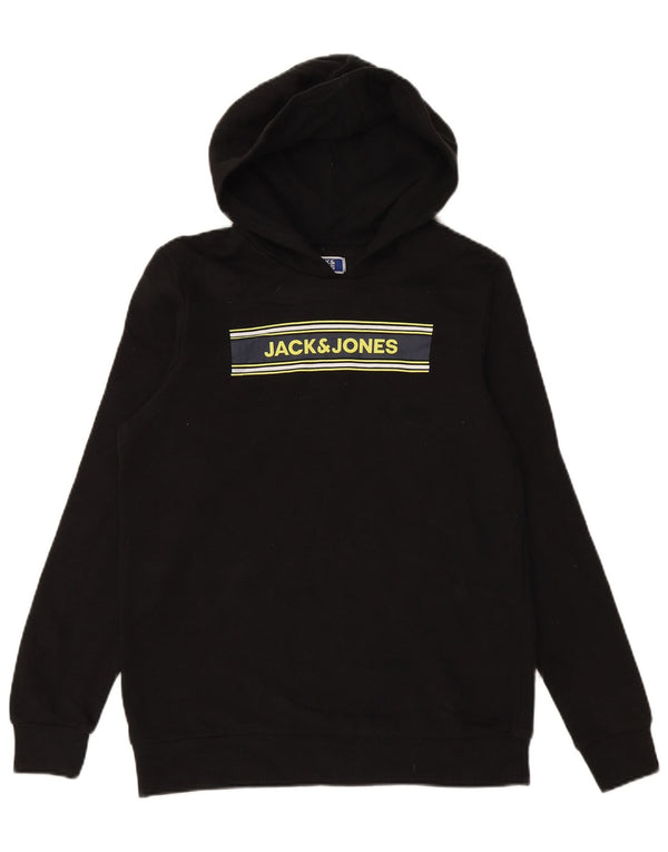 JACK & JONES Boys Graphic Hoodie Jumper 15-16 Years Black Cotton