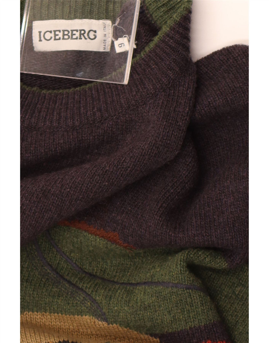 Iceberg Mens Graphic Crew Neck Jumper Sweater XL Grey Wool Retro