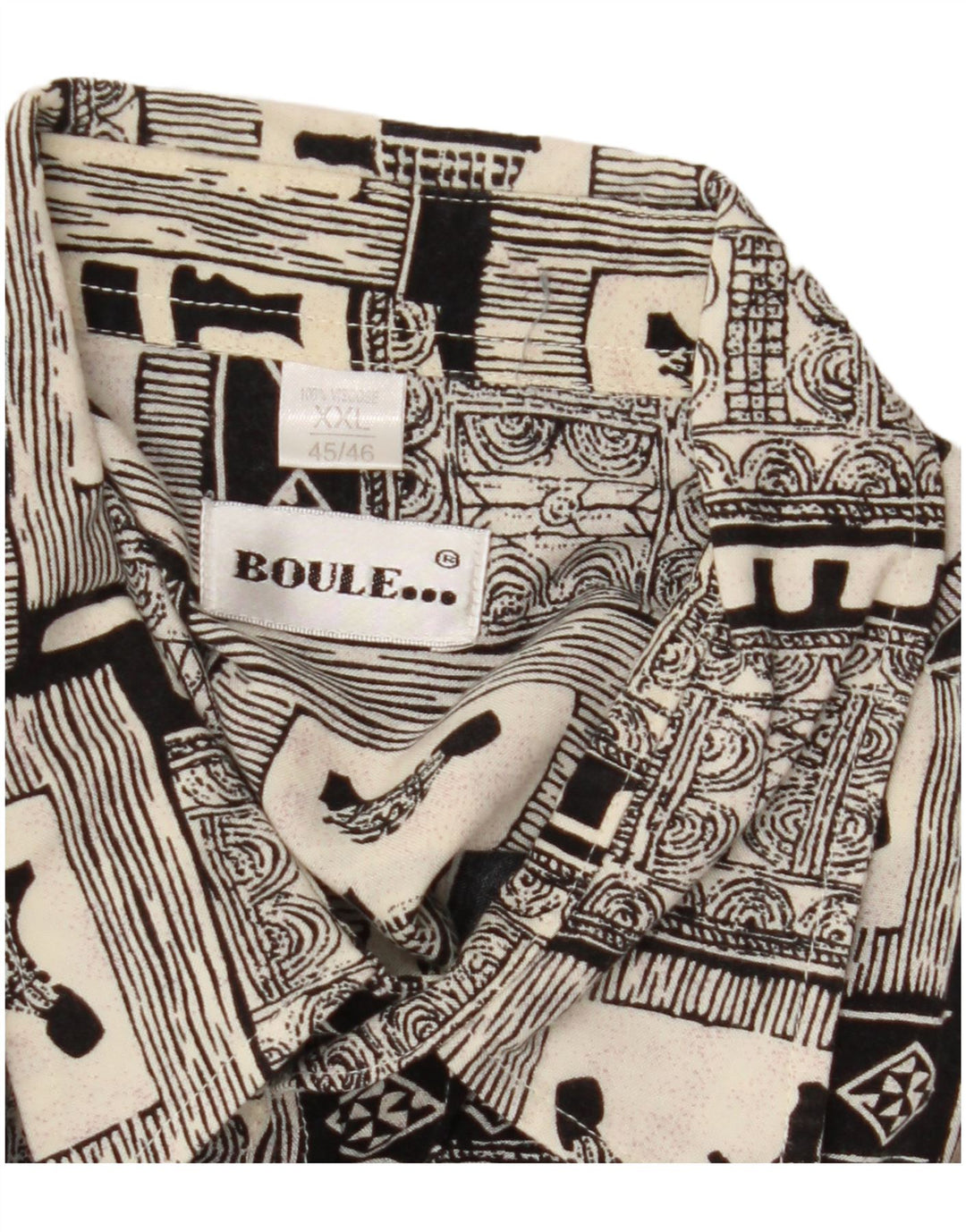 BOULEE Mens Short Sleeve Shirt Size 45/46 2XL Black Patchwork Viscose