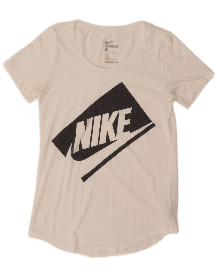 Nike Womens Oversized Graphic T-Shirt Top UK 6 XS White Polyester