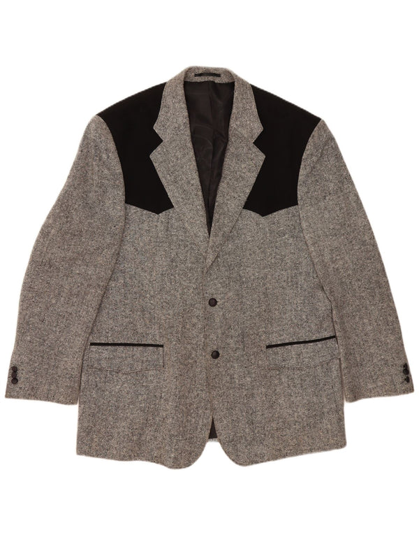STOCKERPOINT Mens 2 Button Blazer Jacket UK 44 2XL Grey Colourblock Wool