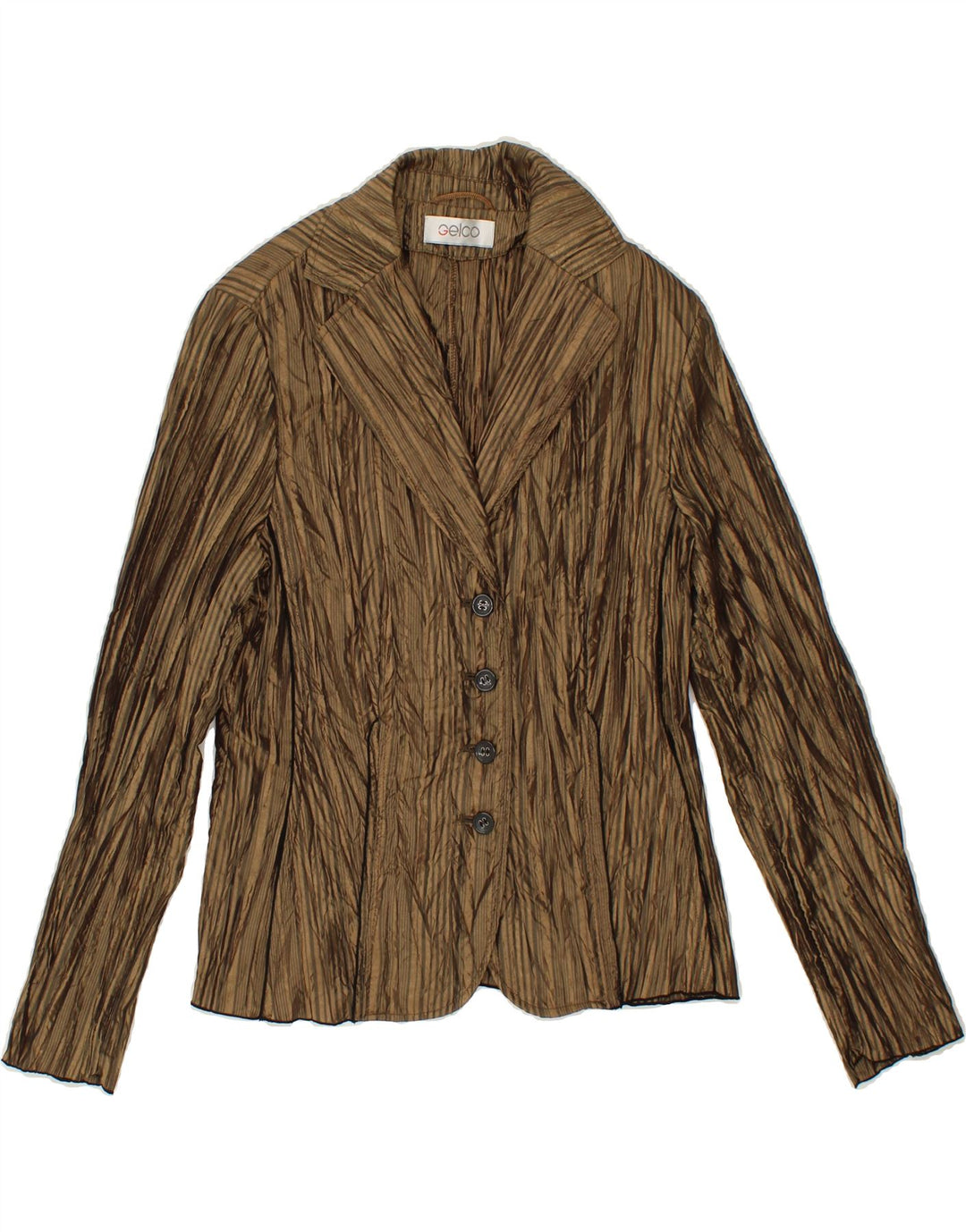 VINTAGE Womens 4 Button Blazer Jacket UK 12 Medium  Khaki Striped Nylon Vintage Vintage and Second-Hand Vintage from Messina Hembry 