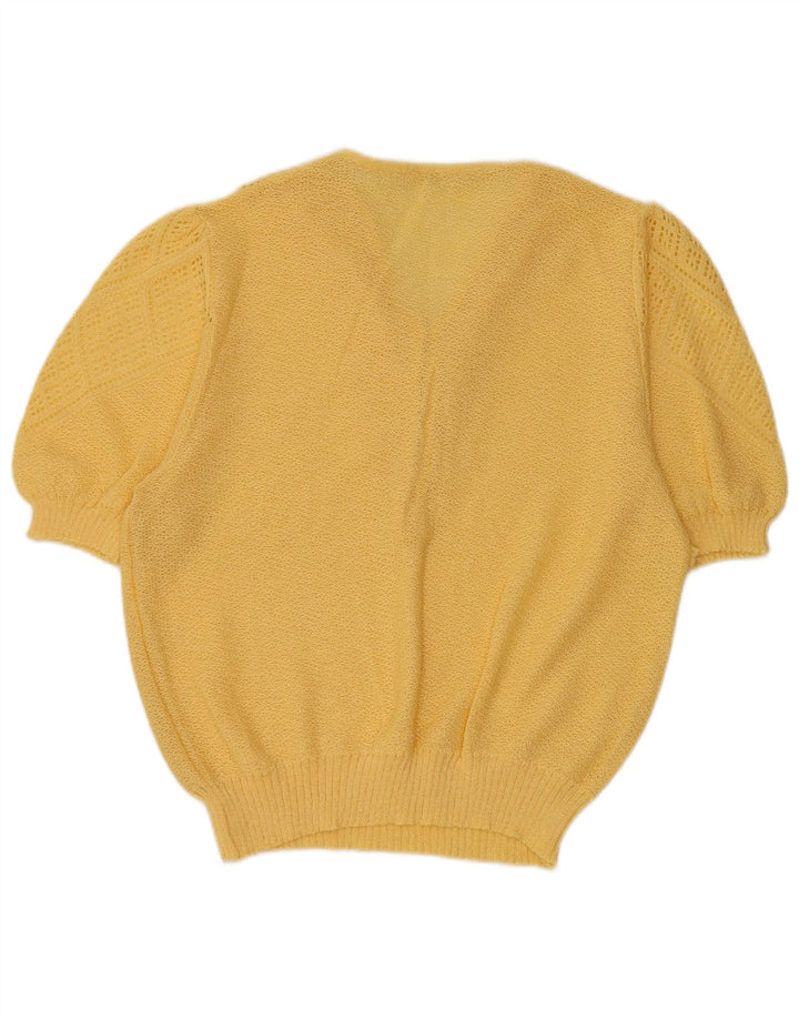 VINTAGE Womens Short Sleeve V-Neck Jumper Sweater UK 16 Large Yellow