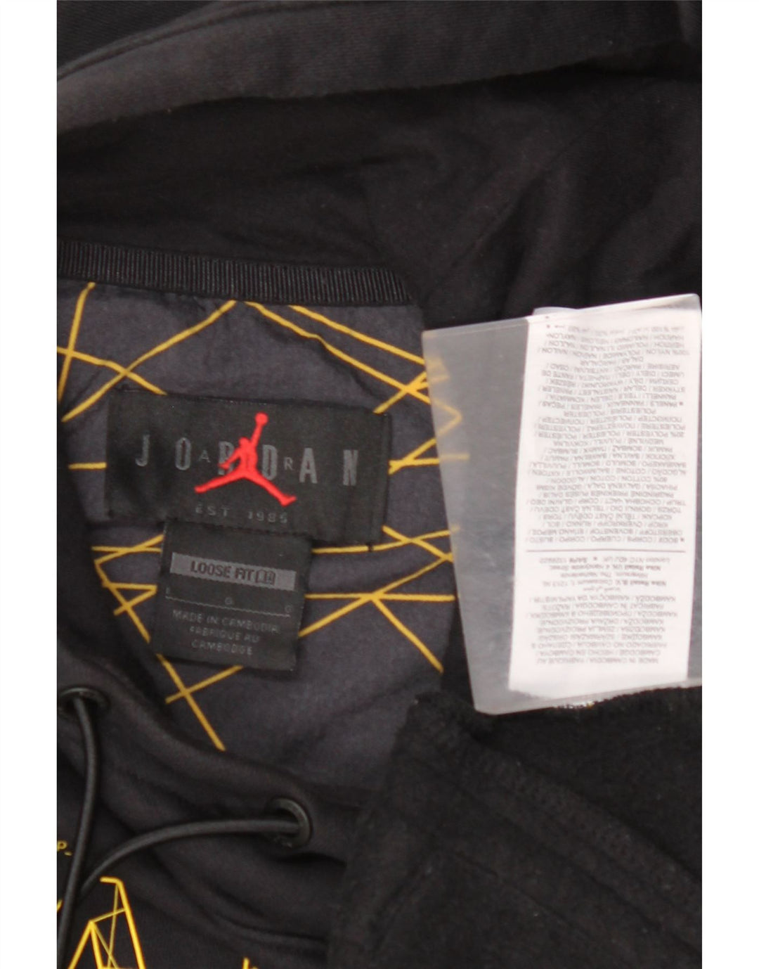 JORDAN Mens Paris Graphic Loose Fit Hoodie Jumper Large Black Geometric