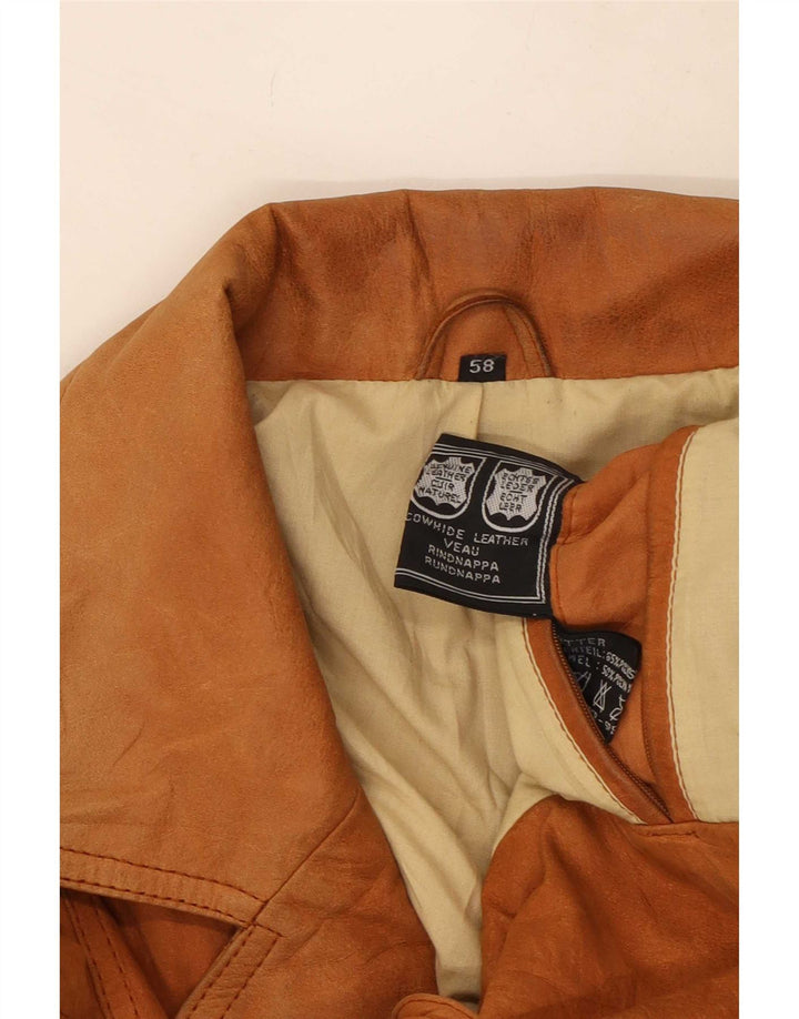 Vintage Mens 3 Button Leather Blazer Jacket EU 58 4XL Brown