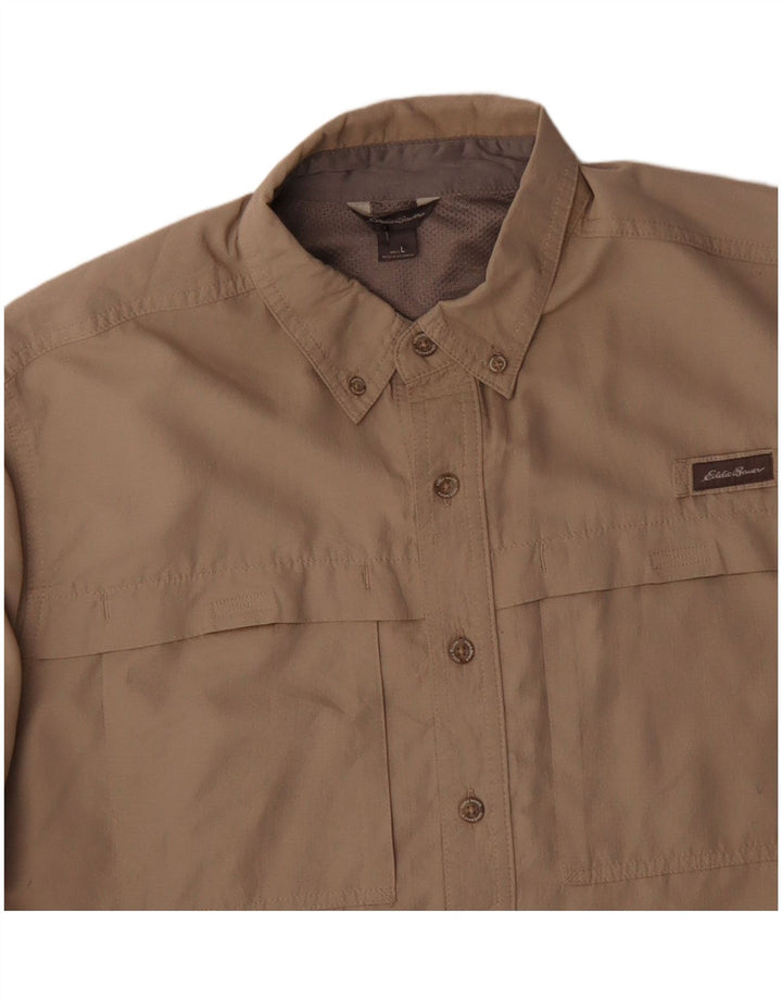 Eddie Bauer Mens Shirt Large Beige Polyester